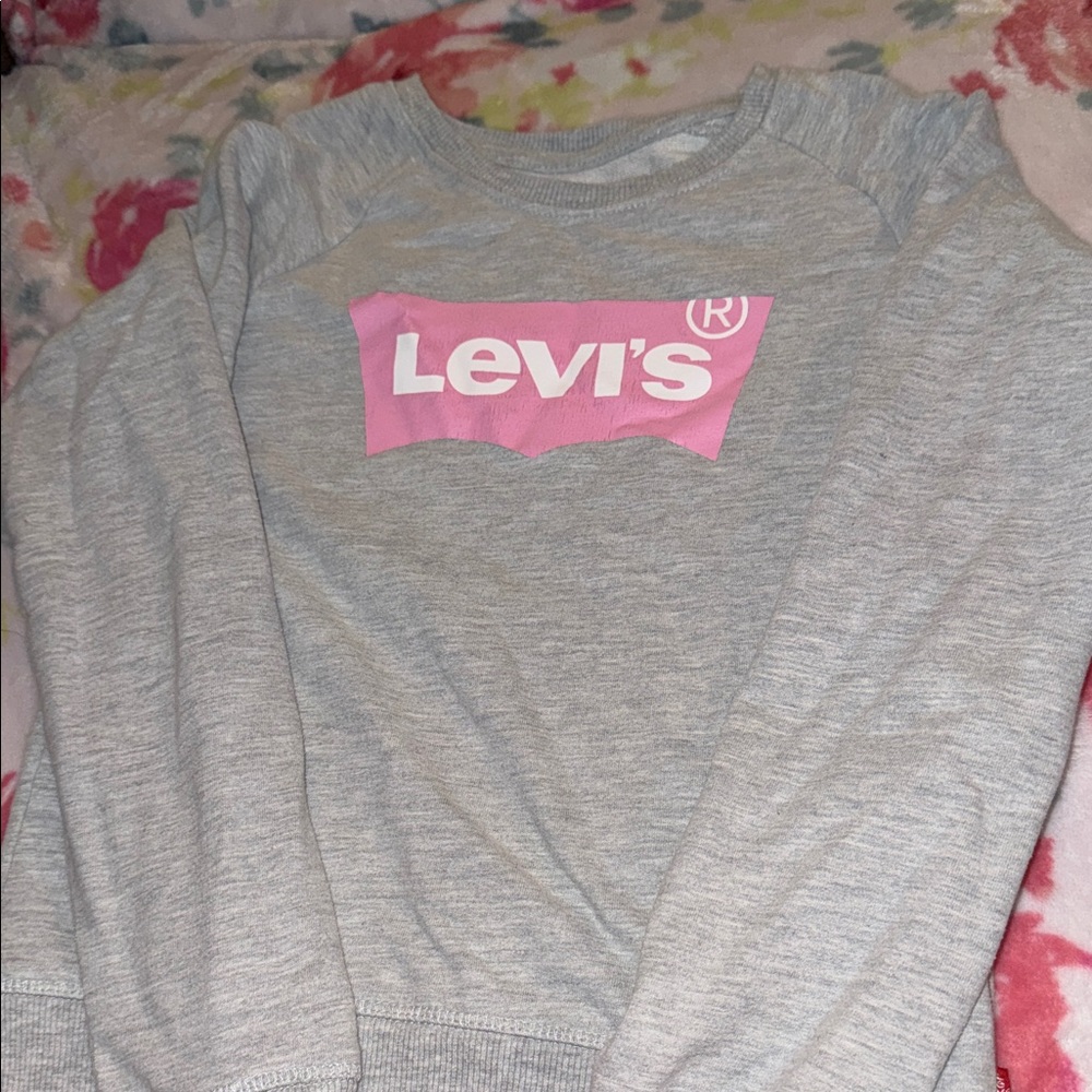 Levi's Gray Sweatshirt with Pink Logo - Girls